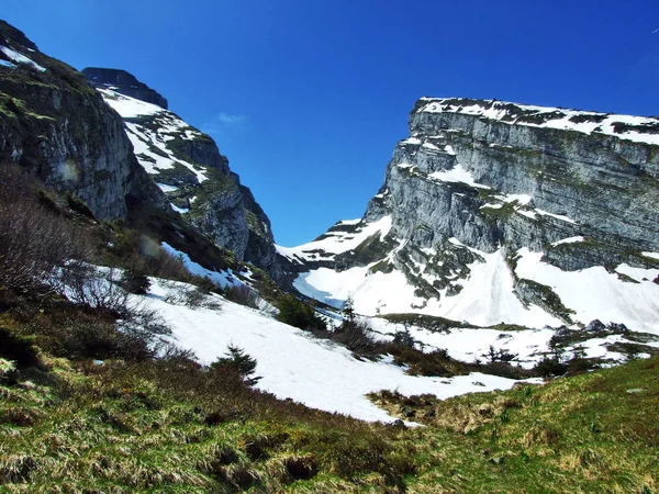 Vrch Tyčící Brisi Pohoří Pouze Mezi Oblasti Toggenburg Jezero Walensee — Stock fotografie