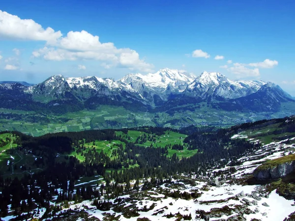 Panoramautsikt Över Alpin Topp Zuestoll Churfirsten Bergskedja Kantonen Sankt Gallen — Stockfoto