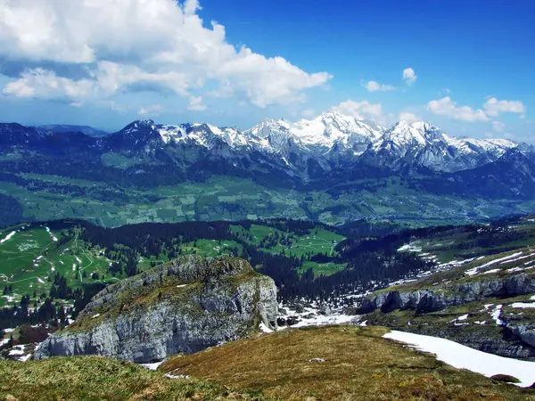 Panoramisch Uitzicht Van Alpine Piek Zuestoll Churfirsten Bergketen Kanton Gallen — Stockfoto