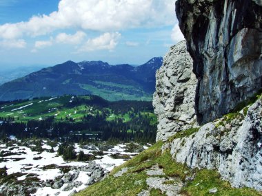 Taşlar ve kayalar Churfirsten dağ silsilesi - Canton St. Gallen, İsviçre