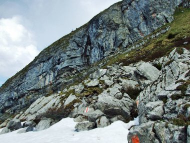 Taşlar ve kayalar Churfirsten dağ silsilesi - Canton St. Gallen, İsviçre