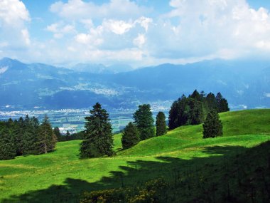 Görünümü Nehri'nin Ren Vadisi (Rheintal) Alvier dağ - Canton St. Gallen, İsviçre