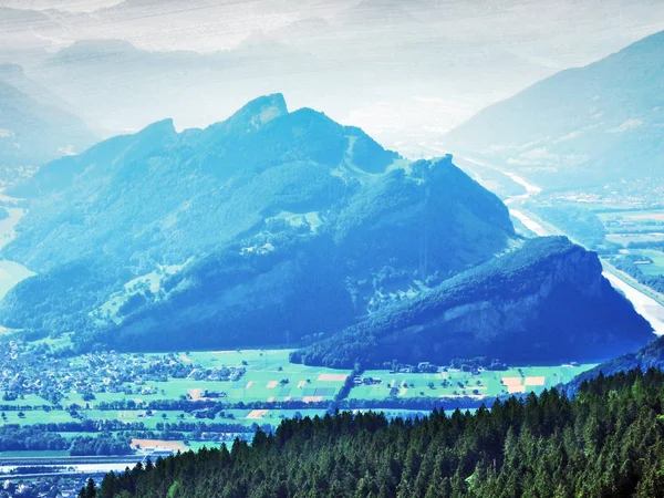Uitzicht Rivier Rijndal Rheintal Uit Alvier Berg Kanton Gallen Zwitserland — Stockfoto