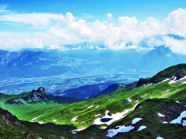 Vue Sur Vallée Rhin Rheintal Depuis Montagne Alvier Canton Saint — Photo