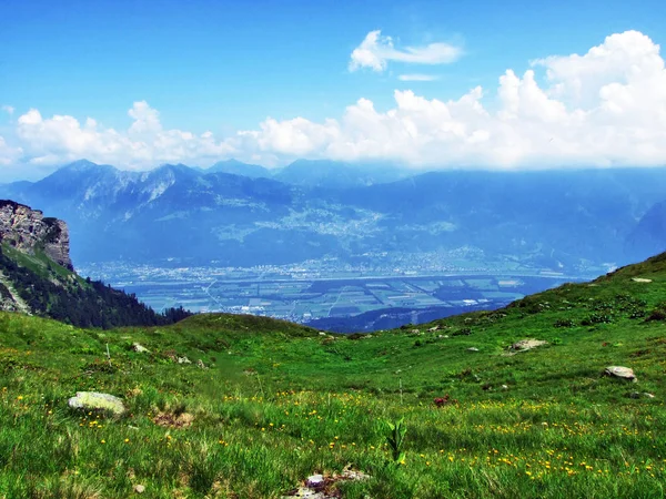 Blick Auf Das Rheintal Vom Alvierberg Kanton Gallen Schweiz — Stockfoto