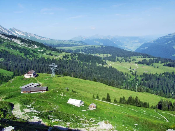 Allevamenti Alpini Scuderie Sulle Pendici Della Catena Montuosa Del Churfirsten — Foto Stock