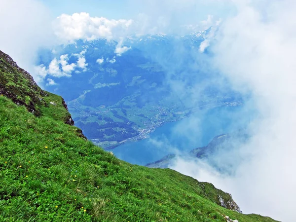 Uitzicht Vanaf Top Van Hinderrugg Van Churfirsten Bergketen Kanton Gallen — Stockfoto