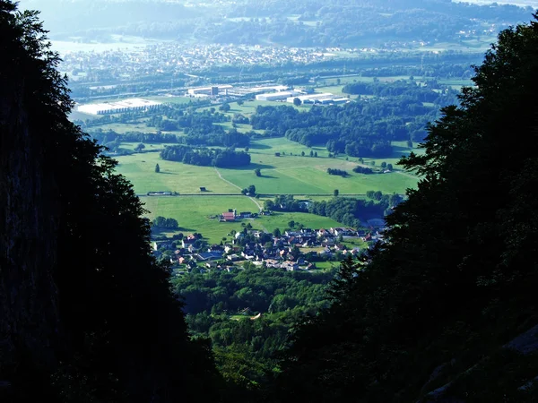Visa Floden Rhine Dal Rheintal Från Alpstein Bergskedja Kantonen Sankt — Stockfoto