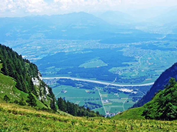 Uitzicht Rivier Rijndal Rheintal Uit Alpstein Bergketen Kanton Gallen Zwitserland — Stockfoto