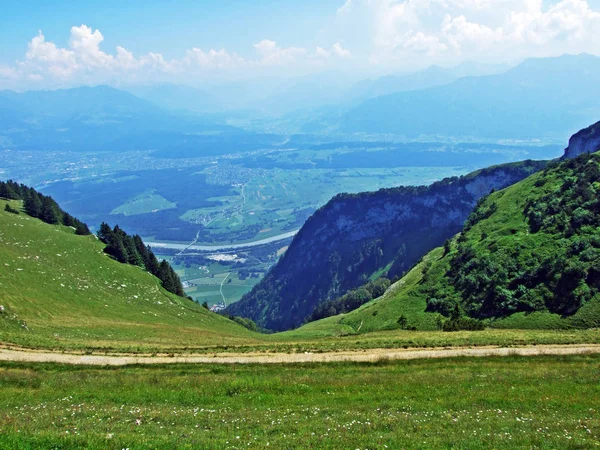 View River Rhine Valley Rheintal Alpstein Mountain Range Canton Gallen — Stock Photo, Image