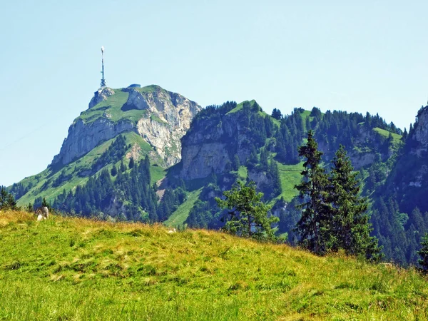 Alpejski Szczyt Hoher Kasten Pasmo Górskie Alpstein Regionu Appenzellerland Kantony — Zdjęcie stockowe