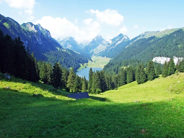 Landschap Omgeving Van Alpstein Gebergte Het Appenzellerland Regio Kanton Appenzell — Stockfoto