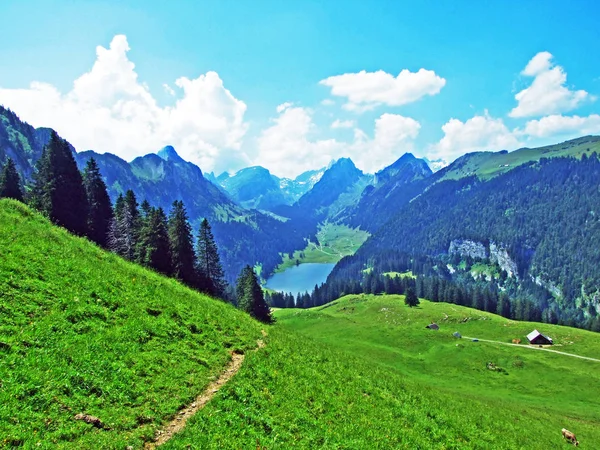 Landschap Omgeving Van Alpstein Gebergte Het Appenzellerland Regio Kanton Appenzell — Stockfoto
