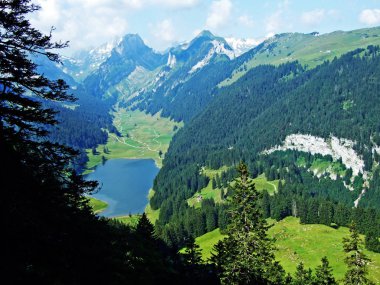 Alp Gölü Samtisersee dağ aralığı Alpstein ve Appenzellerland bölge - Appenzell Innerrhoden Canton, İsviçre