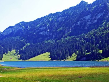 Alp Gölü Samtisersee dağ aralığı Alpstein ve Appenzellerland bölge - Appenzell Innerrhoden Canton, İsviçre
