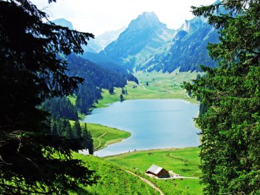 Alp Gölü Samtisersee dağ aralığı Alpstein ve Appenzellerland bölge - Appenzell Innerrhoden Canton, İsviçre