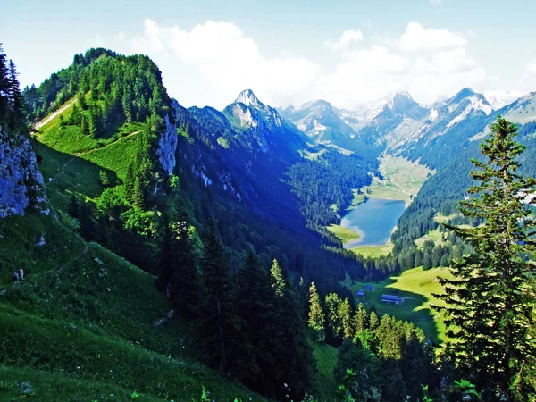 Alpine Lake Samtisersee Bergketen Alpstein Het Appenzellerland Regio Kanton Appenzell — Stockfoto