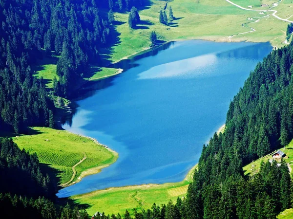 Alpejskie Jezioro Samtisersee Paśmie Górskim Alpstein Regionu Appenzellerland Kanton Appenzell — Zdjęcie stockowe