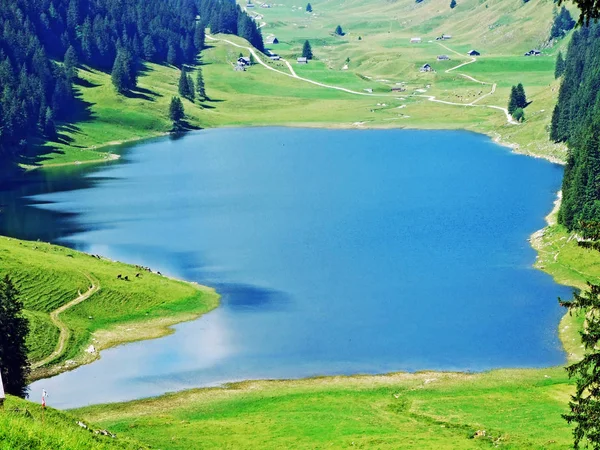Lago Alpino Samtisersee Cordilheira Alpstein Região Appenzellerland Cantão Appenzell Innerrhoden — Fotografia de Stock