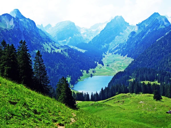 Alp Gölü Samtisersee dağ aralığı Alpstein ve Appenzellerland bölge - Appenzell Innerrhoden Canton, İsviçre