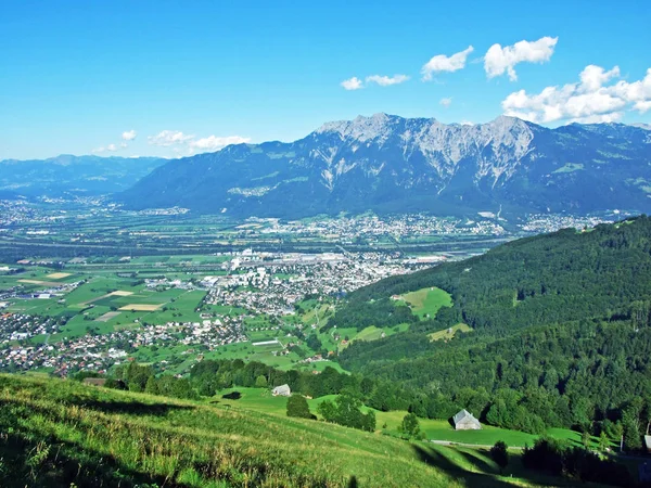 Uitzicht Rivier Rijndal Rheintal Uit Alviergruppe Bergketen Kanton Gallen Zwitserland — Stockfoto