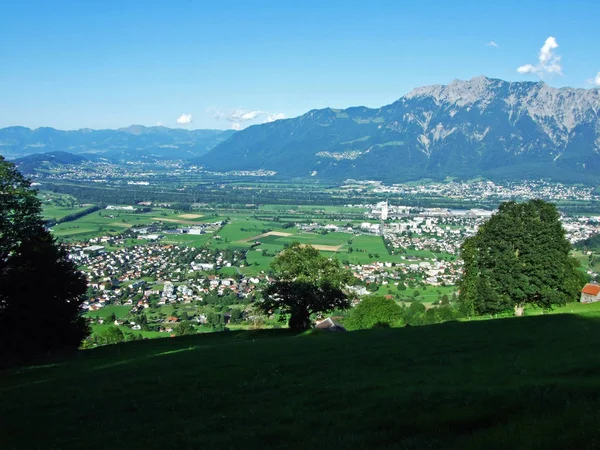 Zobacz Rzece Ren Rheintal Alviergruppe Pasmo Górskie Kantonu Gallen Szwajcaria — Zdjęcie stockowe