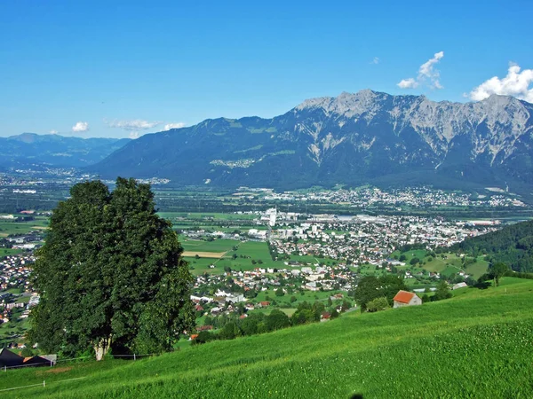 View River Rhine Valley Rheintal Alviergruppe Mountain Range Canton Gallen — Stock Photo, Image