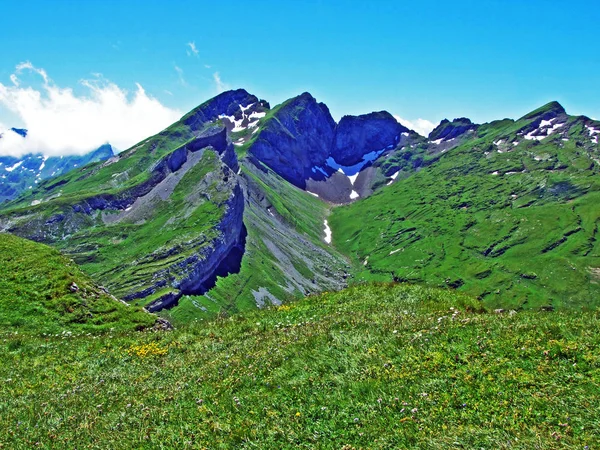 Panorama Pico Alpino Margelchopf Cordilheira Alviergruppe Cantão Gallen Suíça — Fotografia de Stock