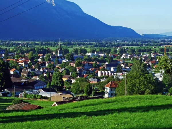 Mání Osídlení Řece Rýn Údolí Kantonu Gallen Švýcarsko — Stock fotografie