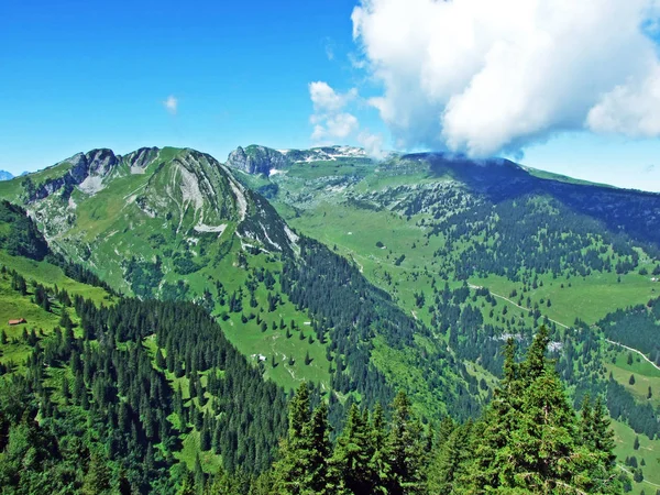 Voralpsee Alviergruppe 山脉上方的阿尔卑斯山峰 Francopf 瑞士圣加仑州 — 图库照片