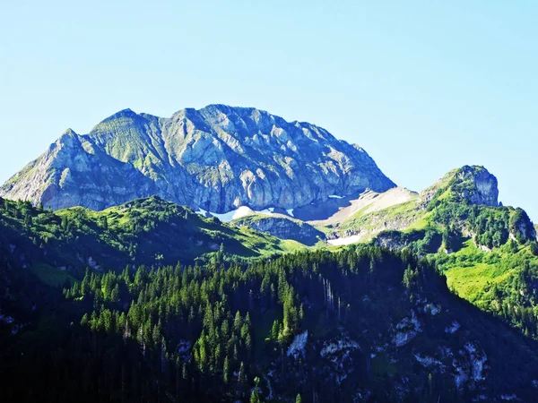 Вид Скалистые Персики Горном Массиве Альвиль Кантон Санкт Галлен Швейцария — стоковое фото