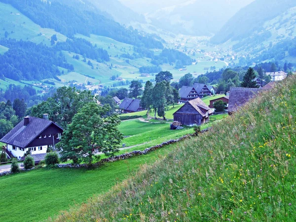 Wildhaus Rozliczenia Rzekę Thur Dolina Kantonu Gallen Szwajcaria — Zdjęcie stockowe