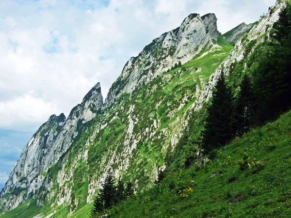 Alpine Peak Zehespitz Mountain Range Alpstein Кантон Санкт Галлен Швейцария — стоковое фото