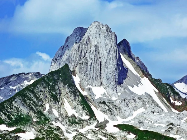 Alpejski Szczyt Altman Pasmo Górskie Alpstein Kantony Gallen Appenzell Innerrhoden — Zdjęcie stockowe