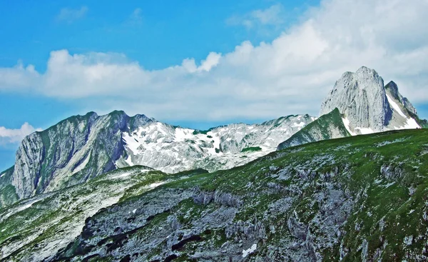 Alpesi Csúcs Altman Hegység Alpstein Gallen Kanton Appenzell Innerrhoden Svájc — Stock Fotó