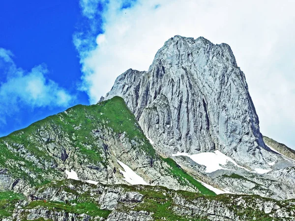 Alpejski Szczyt Altman Pasmo Górskie Alpstein Kantony Gallen Appenzell Innerrhoden — Zdjęcie stockowe