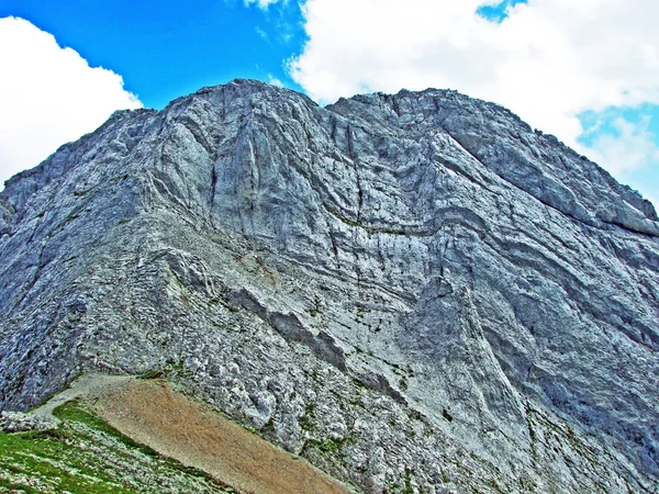 Alpejski Szczyt Altman Pasmo Górskie Alpstein Kantony Gallen Appenzell Innerrhoden — Zdjęcie stockowe