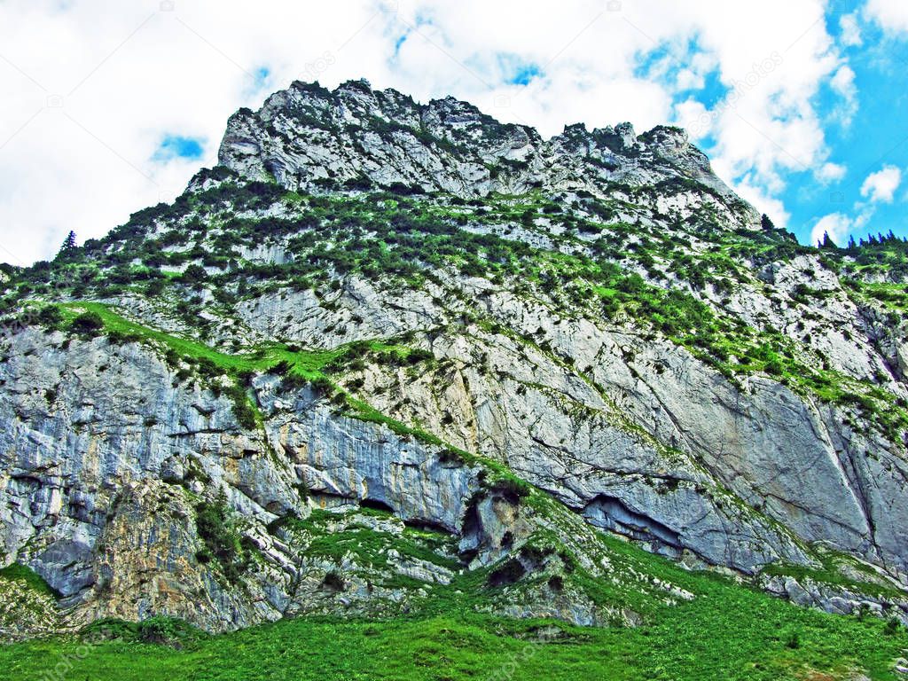 Alpine peak Zehespitz in mountain range Alpstein - Canton of St. Gallen, Switzerland