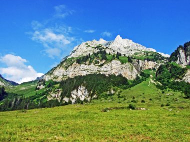 Alpine mera ve çayırlar Alpstein dağ yamaçlarında nehir düşündüklerini Vadisi'nde - St. Gallen Kanton ve Appenzell Innerrhoden, İsviçre