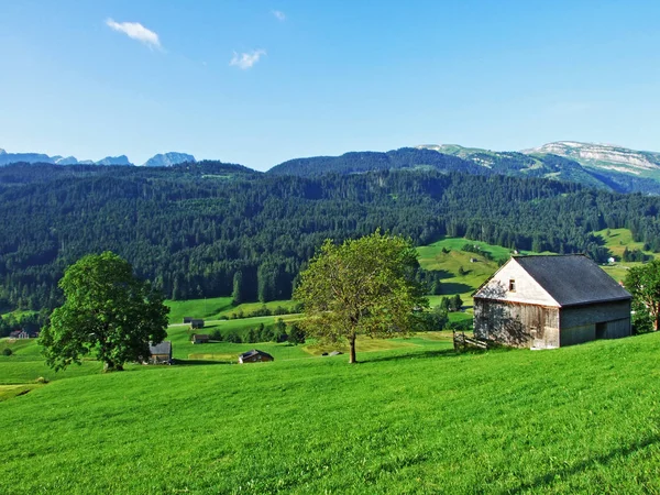 Venkovské Tradiční Architekturu Dobytek Farmy Svazích Alpstein Pohoří Řeky Thur — Stock fotografie