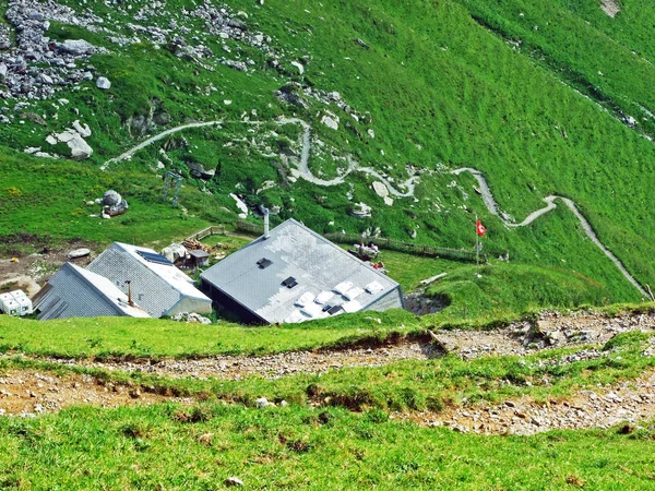 Arquitetura Tradicional Rural Fazendas Pecuárias Nas Encostas Cordilheira Alpstein Vale — Fotografia de Stock