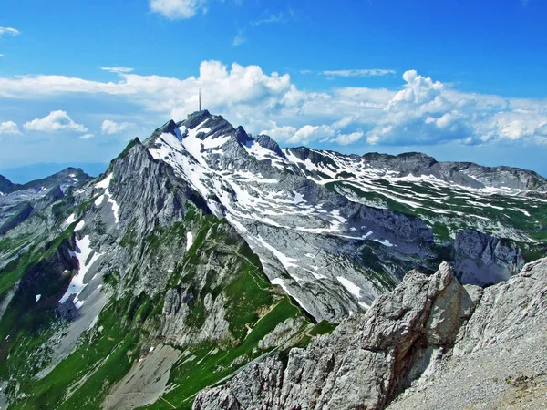 Красиві Альпійські Пік Сантіс Alpstein Гірського Хребта Кантону Аппенцелль Innerrhoden — стокове фото