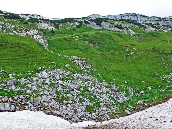 Kamienie Skały Masywu Górskiego Alpstein Kantony Gallen Appenzell Innerrhoden Szwajcaria — Zdjęcie stockowe