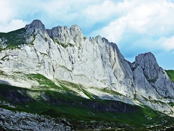 Kolczaste Szczyty Alp Fhlentrm Alpstein Pasmo Górskie Kanton Appenzell Innerrhoden — Zdjęcie stockowe