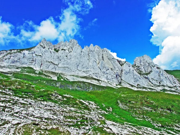 Kolczaste Szczyty Alp Fhlentrm Alpstein Pasmo Górskie Kanton Appenzell Innerrhoden — Zdjęcie stockowe