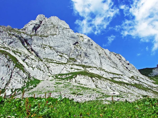 Les Sommets Alpins Escarpés Fhlentrm Dans Chaîne Montagnes Alpstein Canton — Photo