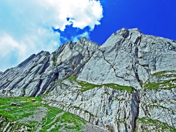 Špičaté Alpské Vrcholy Fhlentrm Alpstein Pohoří Kanton Appenzell Innerrhoden Švýcarsko — Stock fotografie