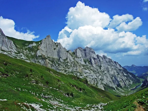 Stekelige Alpine Pieken Van Fahlenturm Fahlenschafberg Alpstein Bergketen Kanton Appenzell — Stockfoto