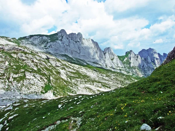 Spiky Alpine Peaks Fhlentrm Alpstein Mountain Range Canton Appenzell Innerrhoden Royalty Free Stock Images