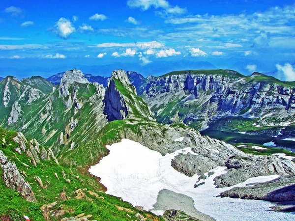 Spiky Alpine Peaks Fahlenturm Fahlenschafberg Alpstein Mountain Range Canton Appenzell — Stock Photo, Image